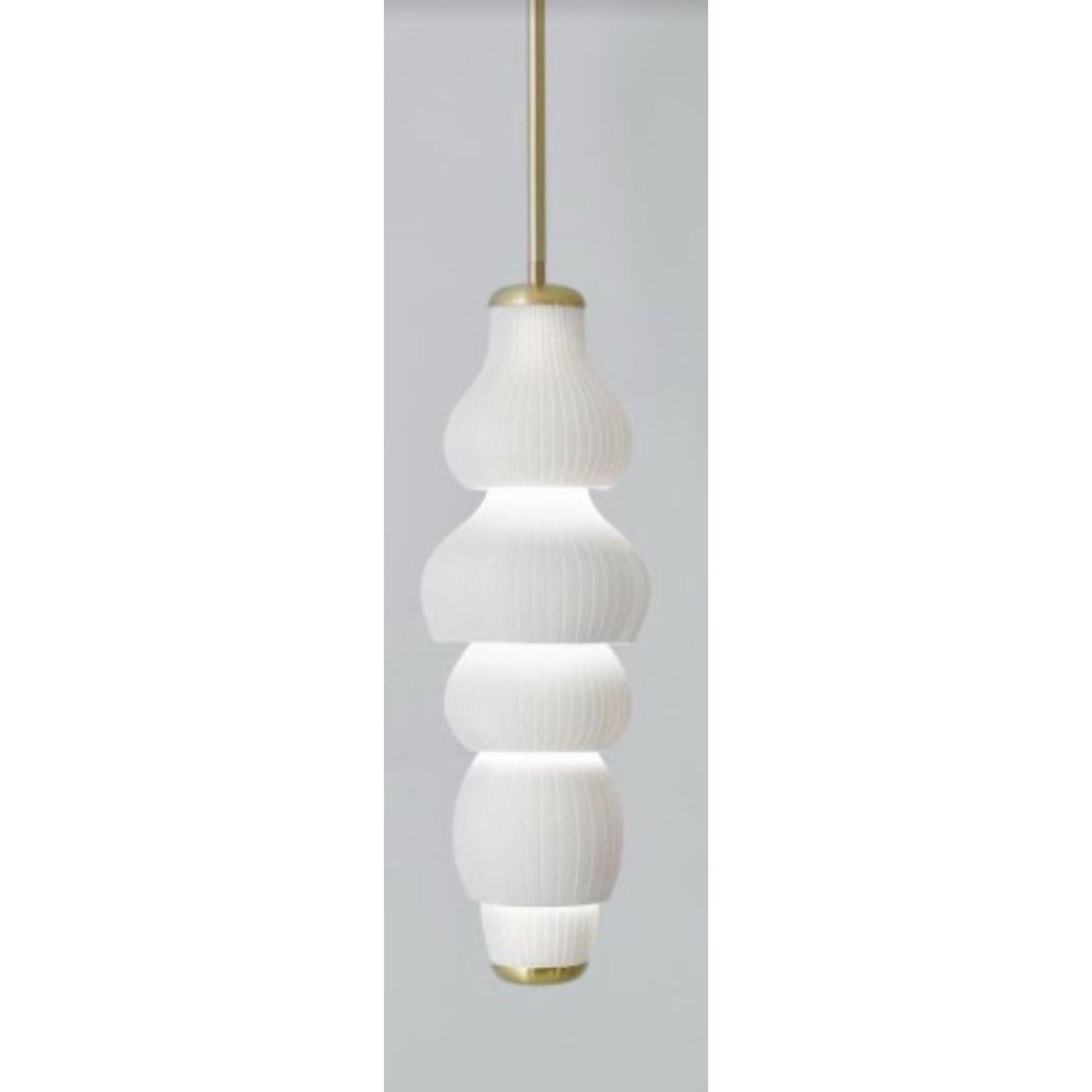Glaïeul large pendant light by Mydriaz
Dimensions: D 26 x H 100 cm 
Materials: Brushed brass, pale gold finish, biscuit ceramic.
Adjustable measure.

All our lamps can be wired according to each country. If sold to the USA it will be wired for