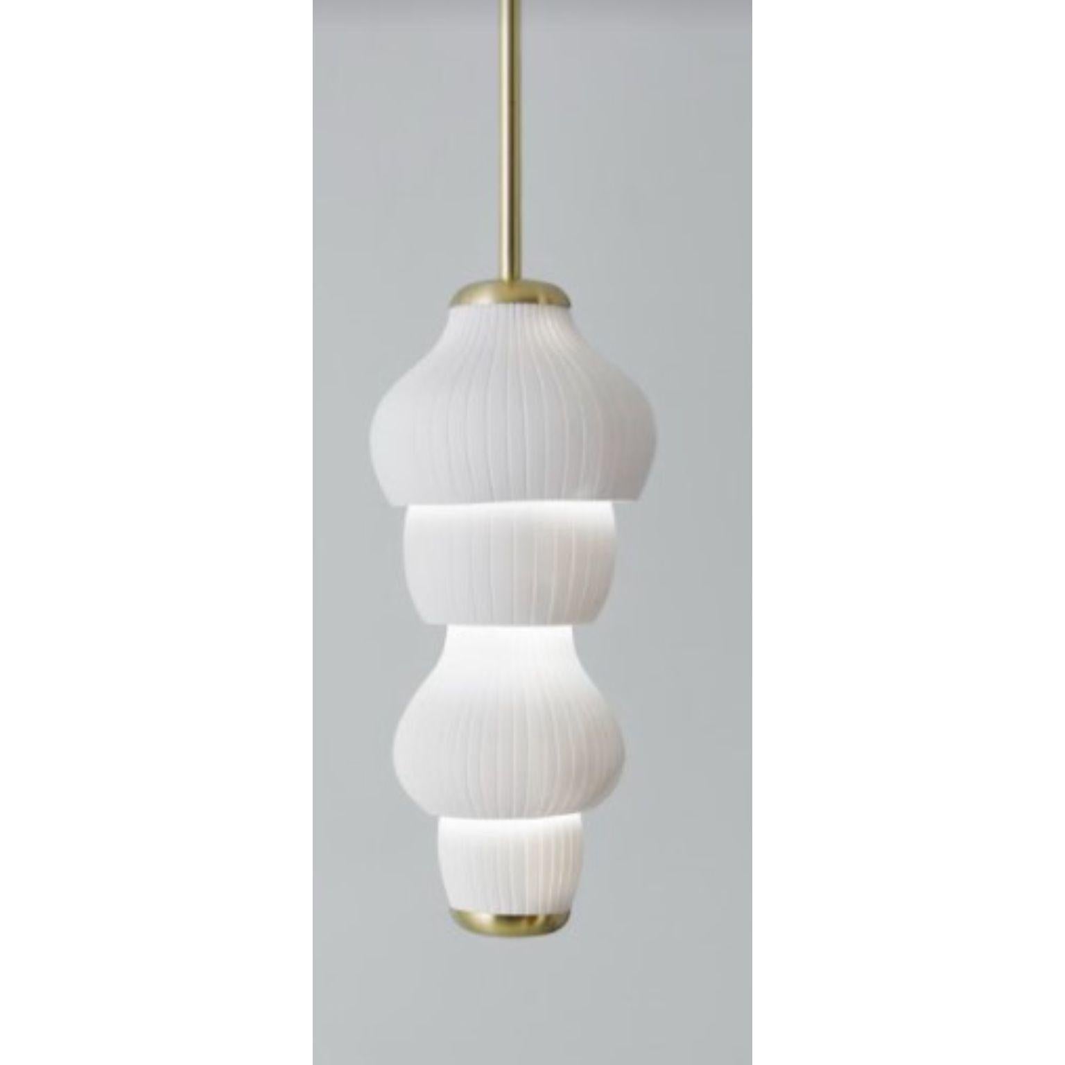 Glaïeul medium pendant light by Mydriaz
Dimensions: D 26 x H 100 cm 
Materials: Brushed brass, pale gold finish, biscuit ceramic.
Adjustable measure.

All our lamps can be wired according to each country. If sold to the USA it will be wired for