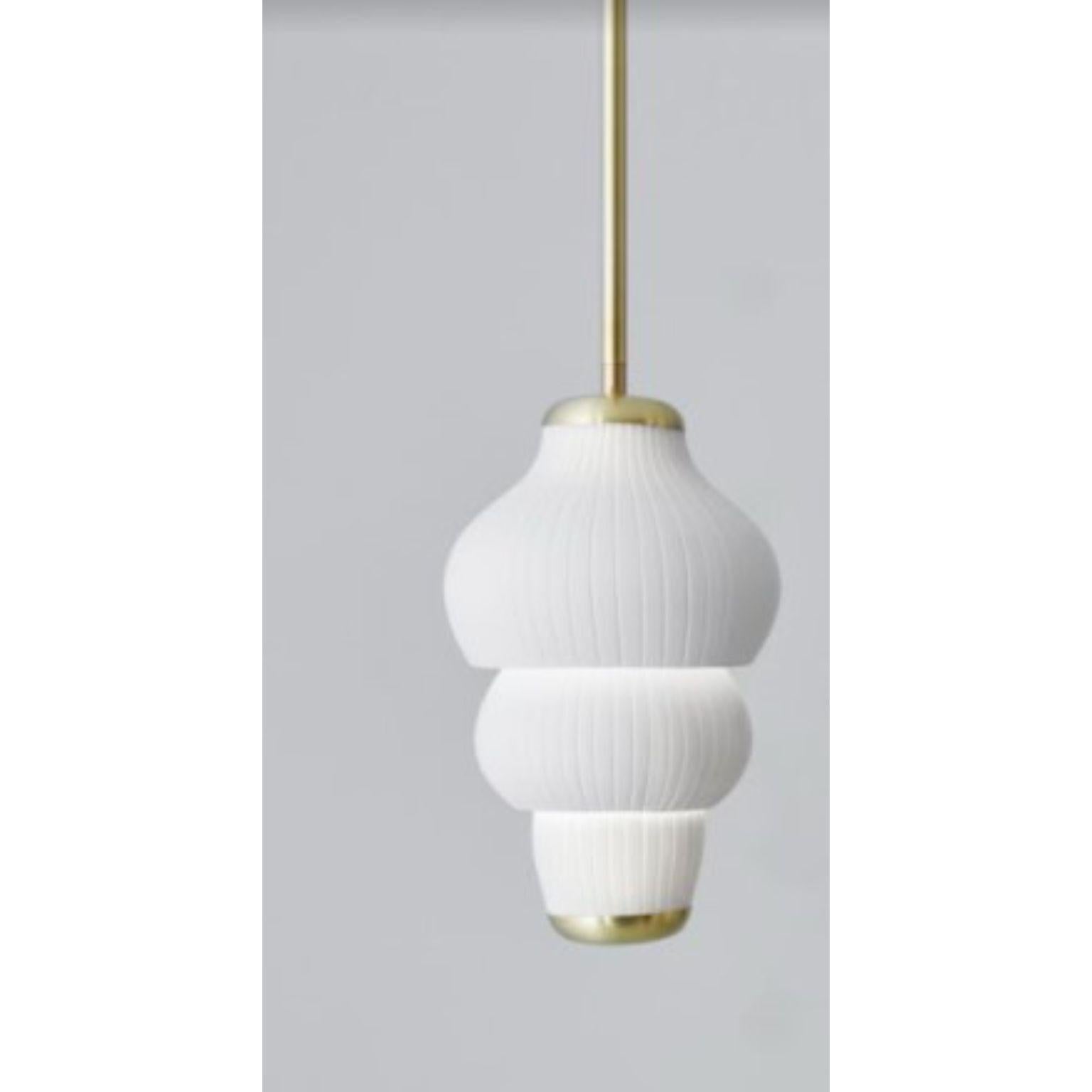 Glaïeul small pendant light by Mydriaz
Dimensions: D 26 x H 100 cm 
Materials: Brushed brass, pale gold finish, biscuit ceramic.
Adjustable measure.

All our lamps can be wired according to each country. If sold to the USA it will be wired for