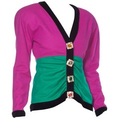 Vintage Glam 1980s oscar De La Renta Blazer with Giant Crystal Details