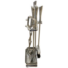 Juego de 5 utensilios para chimenea Glam Art Decó cromados