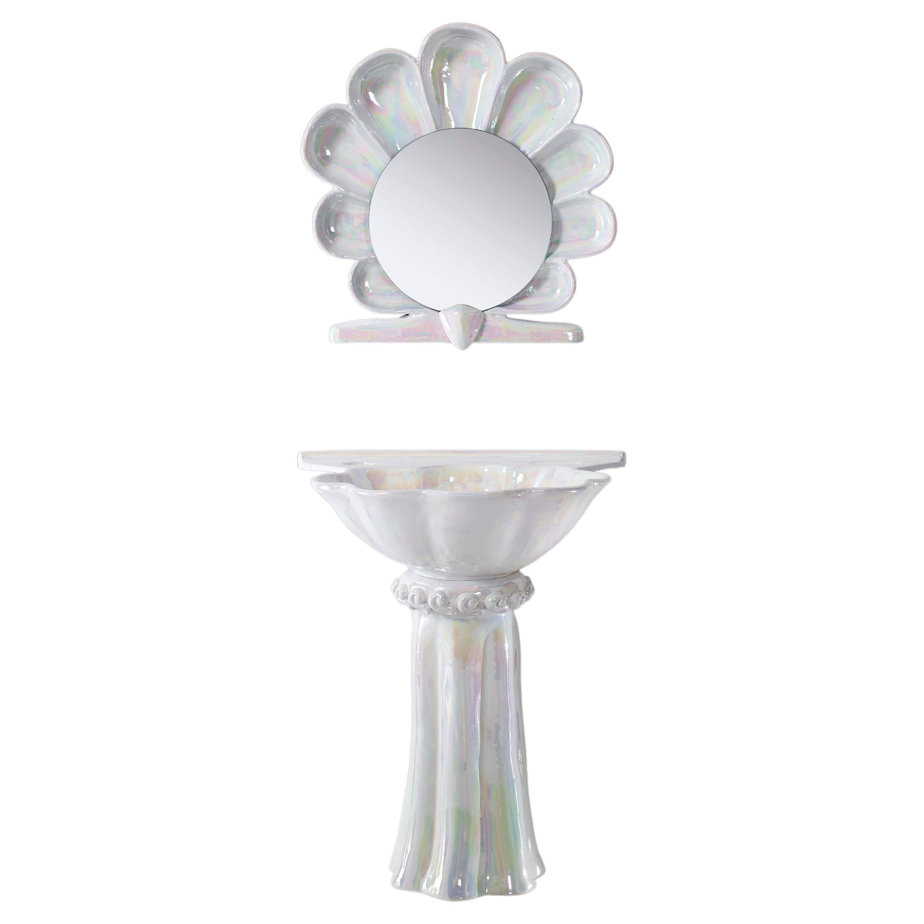 "Lavandino e specchio "Glam Clam in vendita