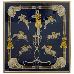 Glam Framed Vintage Hermes Scarf in Navy Blue and Gold
