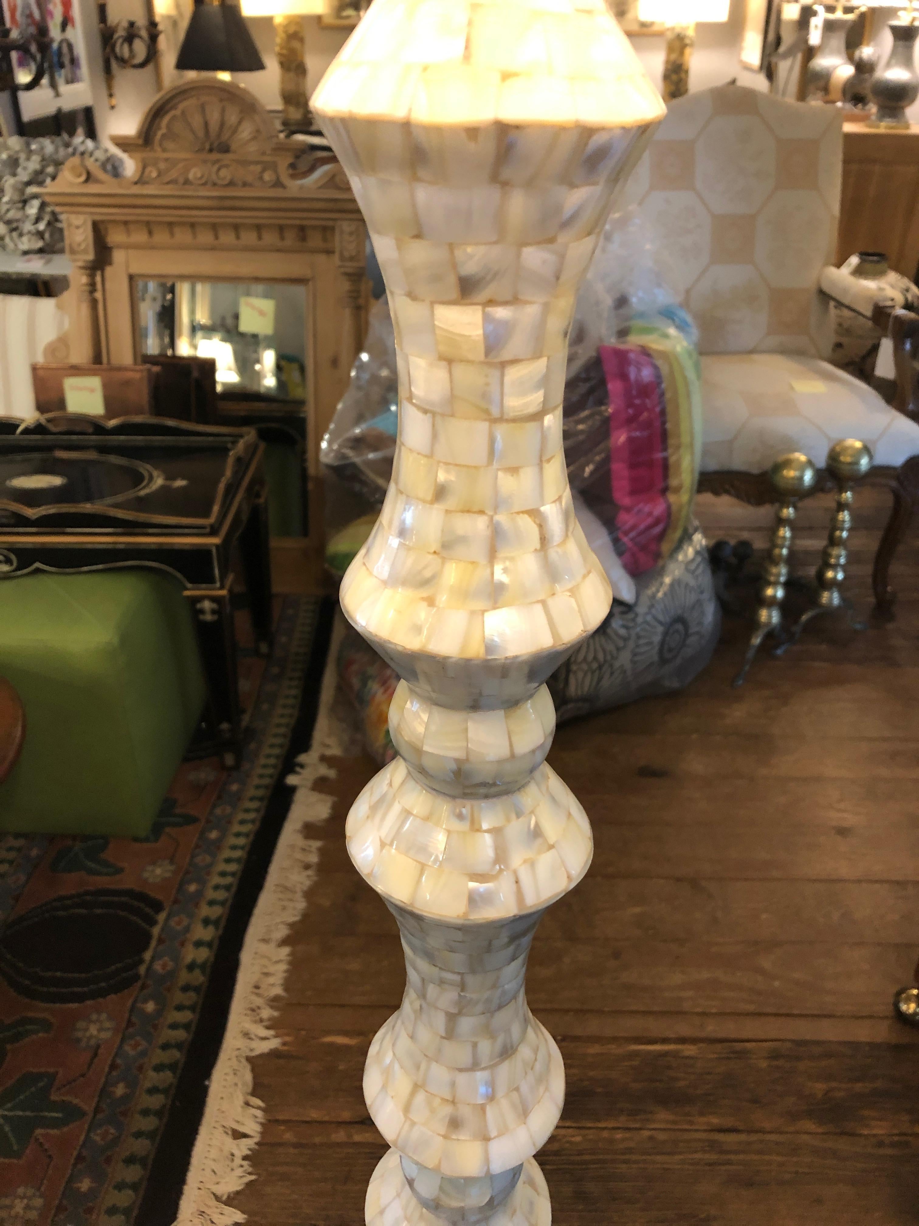 Contemporary Glam Large Tessellated Stone Floor Lamp by Oly