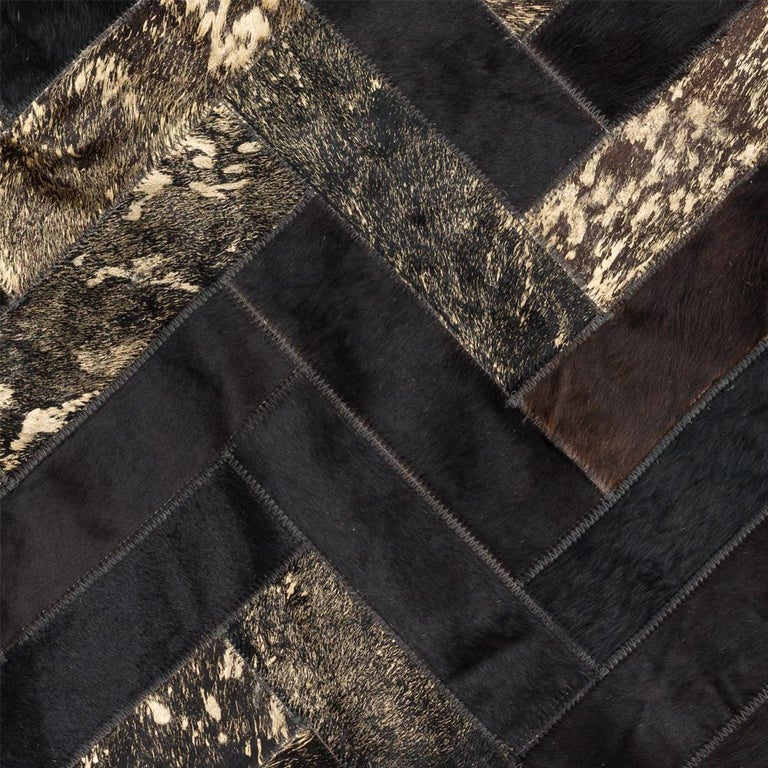 Glam Metallic Herringbone Estrella Black Cowhide Rug by Art Hide For