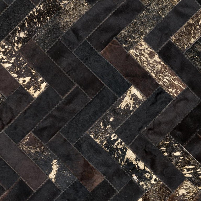 Glam Metallic Herringbone Estrella Black Cowhide Rug by Art Hide For ...