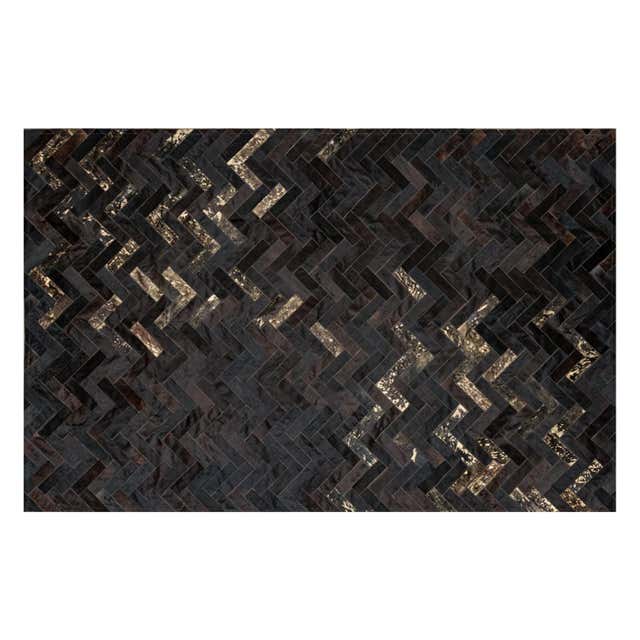 Glam Metallic Herringbone Estrella Cream Cowhide Rug by Art Hide For ...