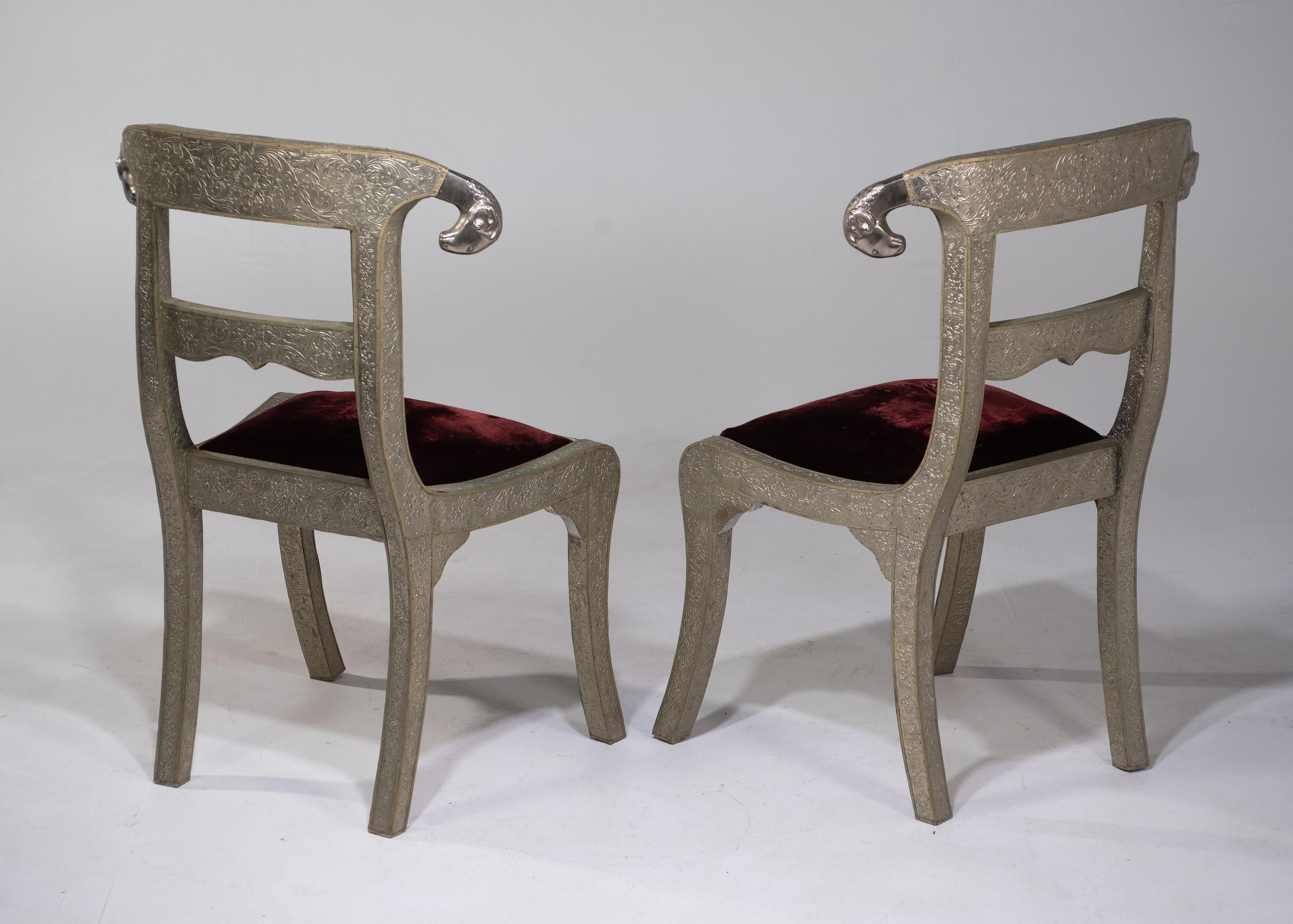 Glam Pair of Anglo Indian Regency Style Rams Head Side Chairs 6