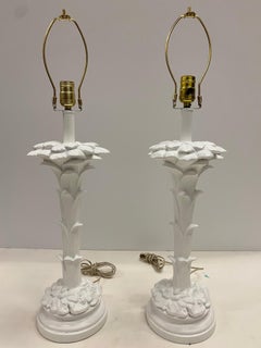 Glam Pair of Serge Roche Style Palm Motife Table Lamps
