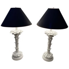 Glam Pair of Serge Roche Style Palm Motife Table Lamps