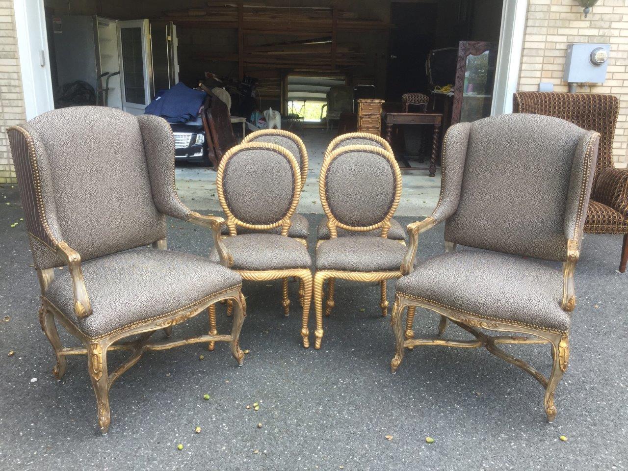 Glam Pair of Silver Painted French Wingback Chairs with Cheetah Upholstery For Sale 5