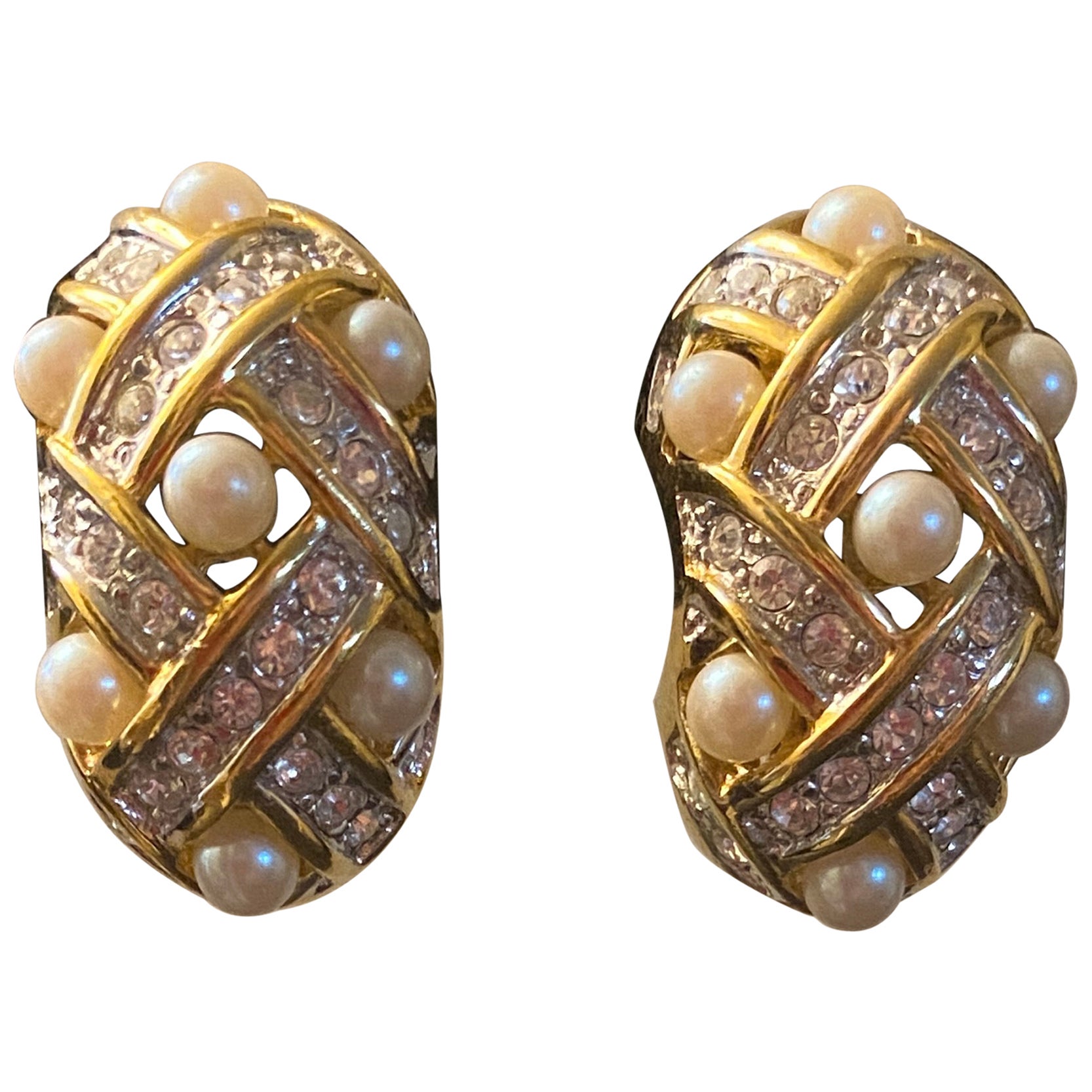 Orecchini a clip con strass e perle finte Glam anni '90 Collezione PSF Vintage