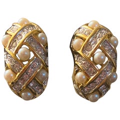 Orecchini a clip con strass e perle finte Glam anni '90 Collezione PSF Vintage