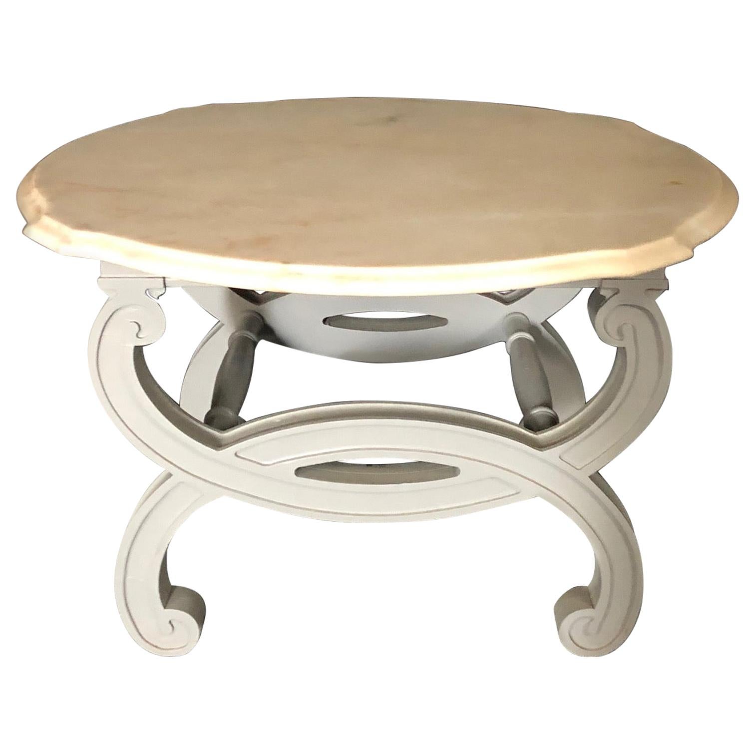 Glam Side Table with Carrera Marble Top and Grey Lacquered Wood Base For Sale