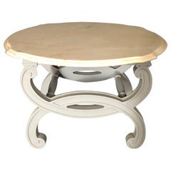 Vintage Glam Side Table with Carrera Marble Top and Grey Lacquered Wood Base