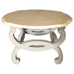 Retro Glam Side Table with Carrera Marble Top and Grey Lacquered Wood Base