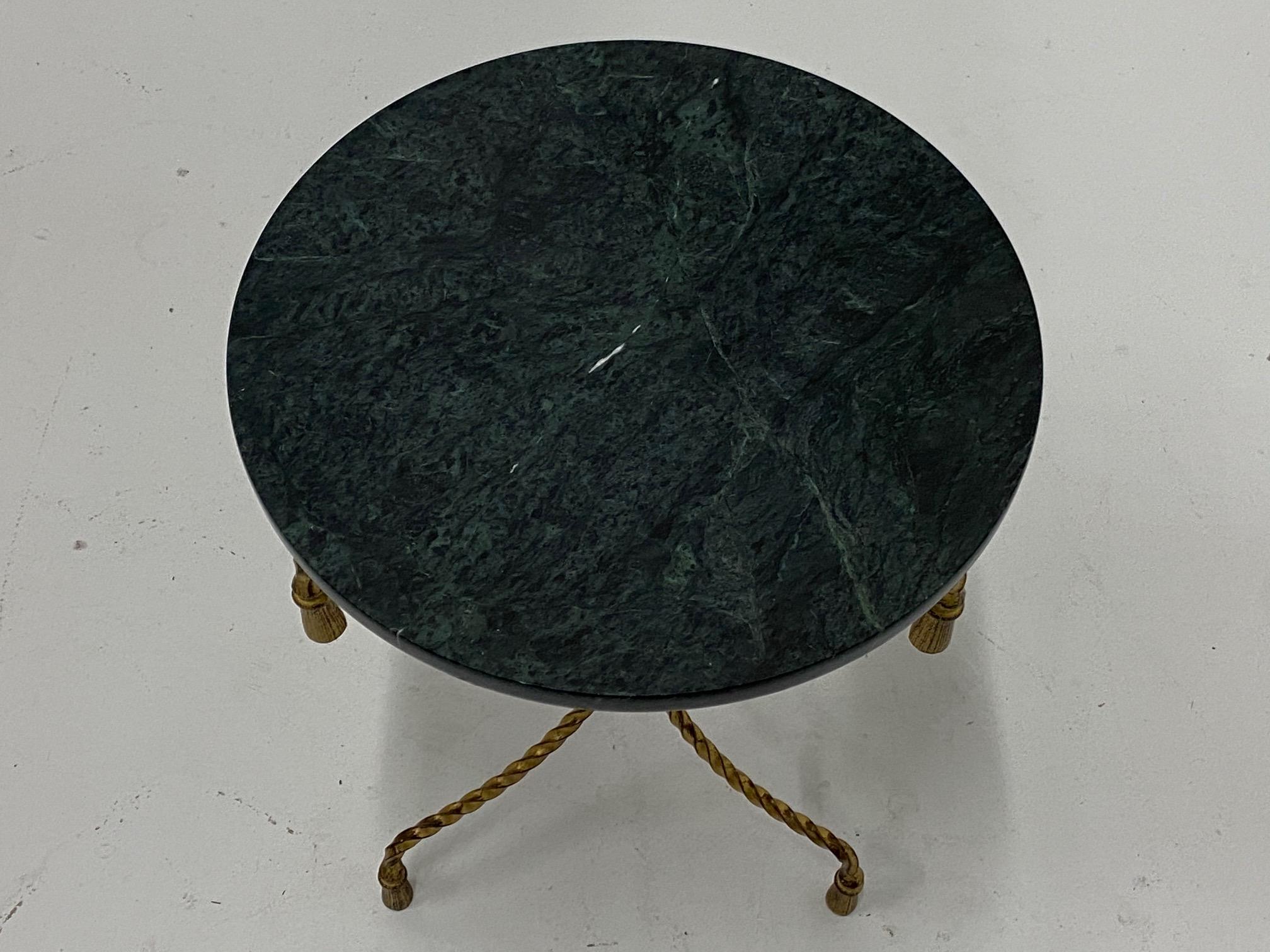 Glam Small Round Italian Black Marble and Gilt Iron Side Table In Good Condition In Hopewell, NJ