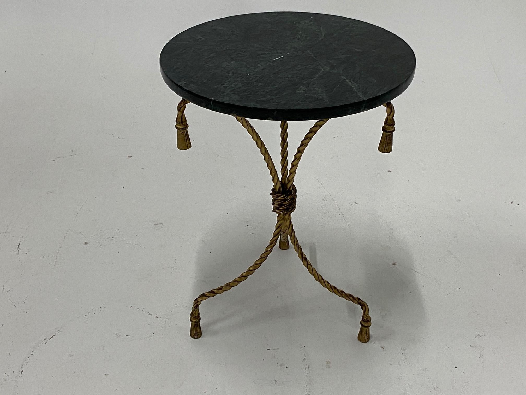 Late 20th Century Glam Small Round Italian Black Marble and Gilt Iron Side Table