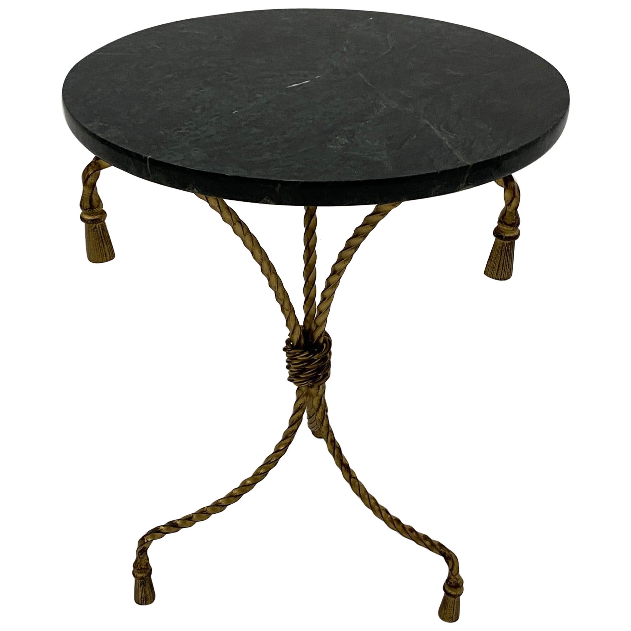 Glam Small Round Italian Black Marble and Gilt Iron Side Table