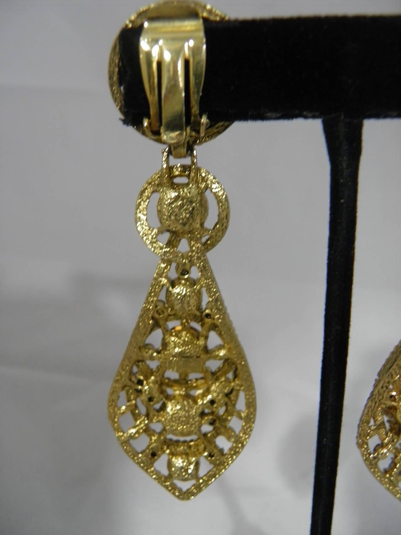 Glam Thelma Deutsch Pendant Pair Earrings- Amber Aurora Borealis Stones For Sale 1