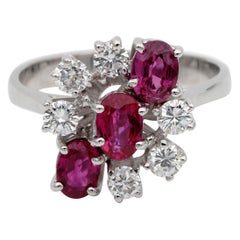 Glam Vintage 1.70 Carat Natural Ruby .60 Carat Diamond Cluster Ring