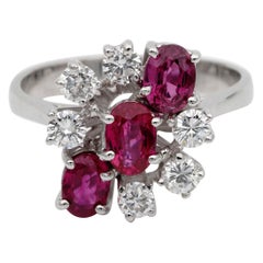 Glam Retro 1.70 Carat Natural Ruby .60 Carat Diamond Cluster Ring