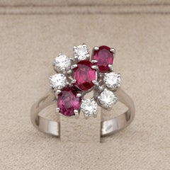 Glam Vintage 1.70 Carat Natural Ruby .60 Carat Diamond Cluster Ring