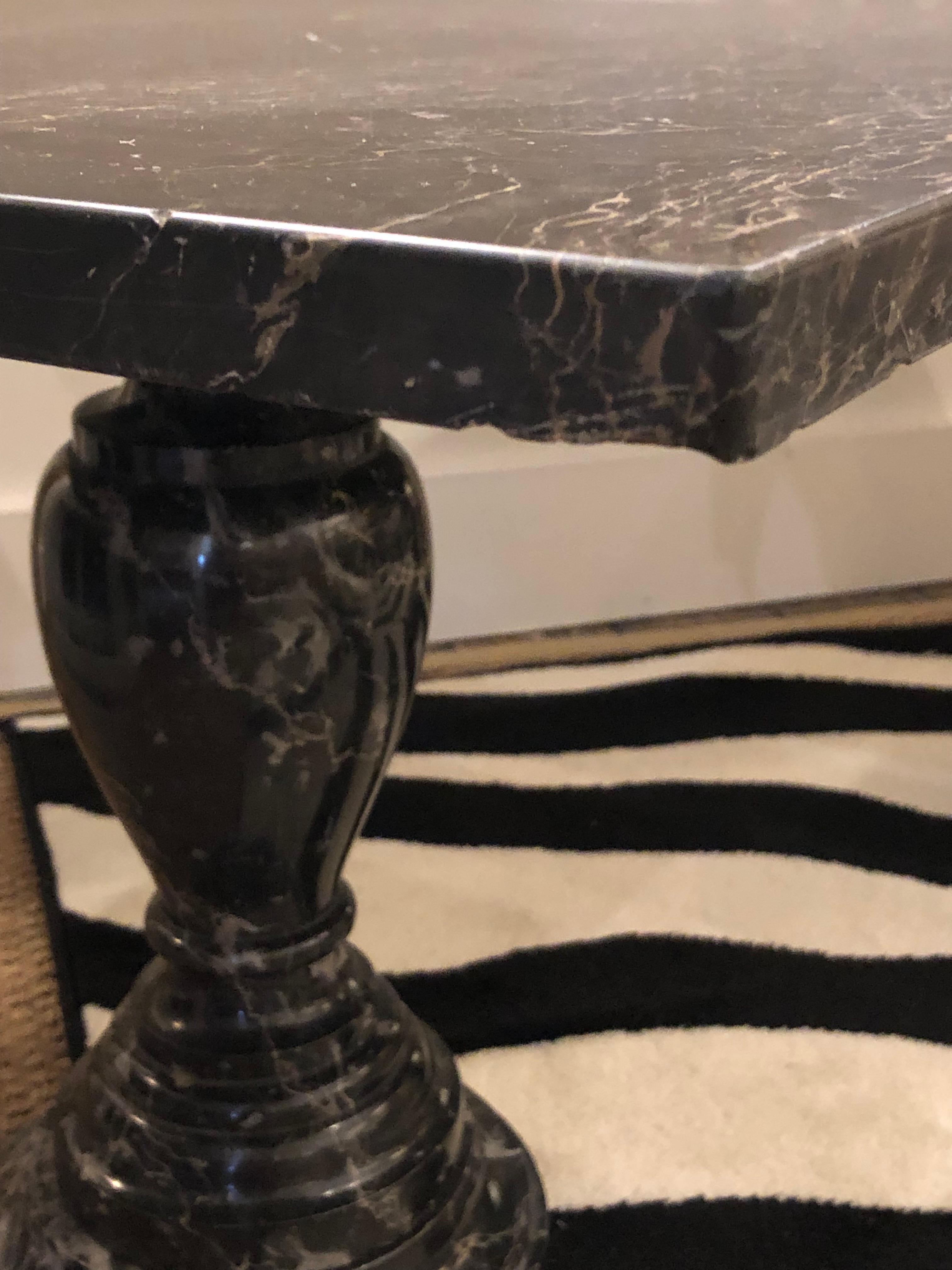 Glam Vintage Square Pair of Black Marble Top End Tables For Sale 8