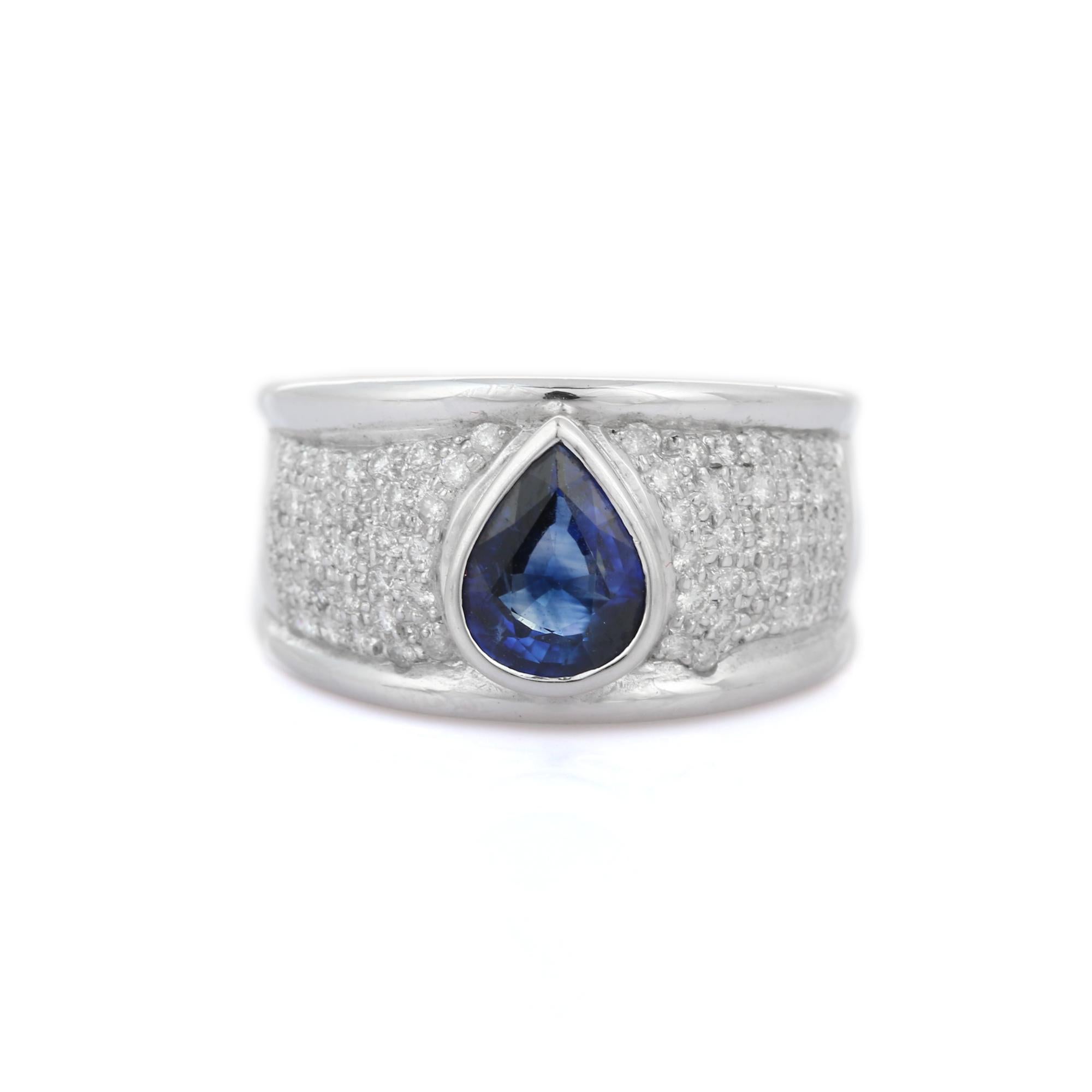For Sale:  Glamarous 2.1 Ct Blue Sapphire Cocktail Ring in 18K White Gold with Diamonds 2
