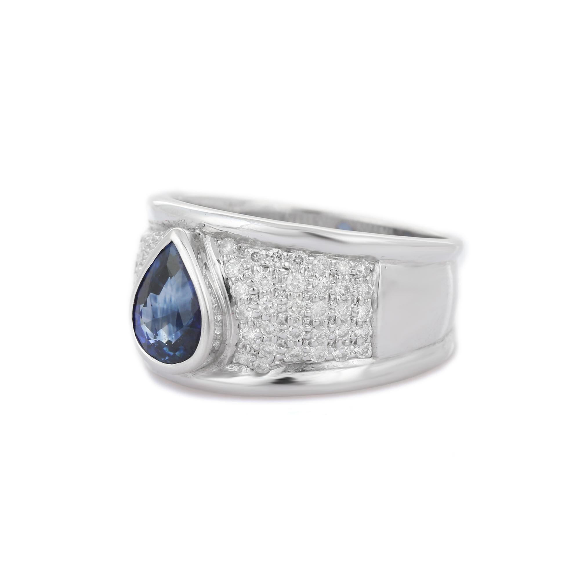 For Sale:  Glamarous 2.1 Ct Blue Sapphire Cocktail Ring in 18K White Gold with Diamonds 3