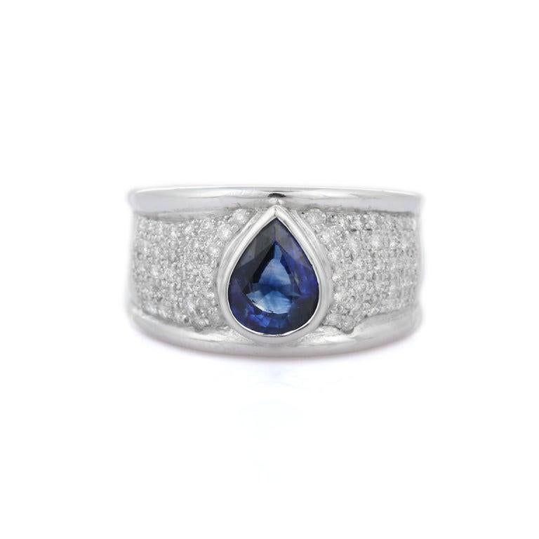 Im Angebot: Glamarous Blauer Saphir-Diamant-Cocktailring für Herren aus 18 Karat Weißgold () 8