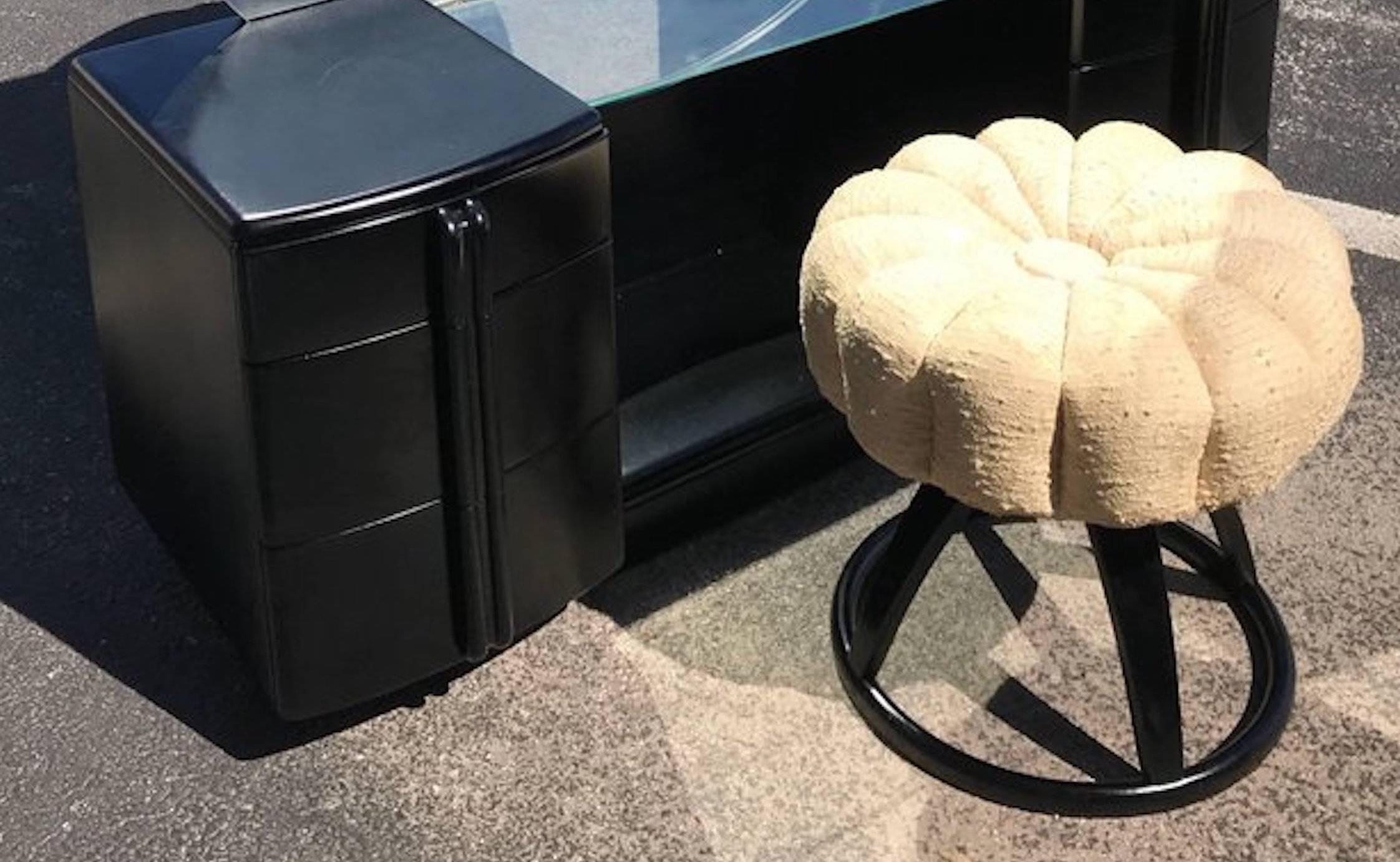 Milieu du XXe siècle Vanité Art Déco glamour en laque noire avec tabouret:: Haywood-Wakefield