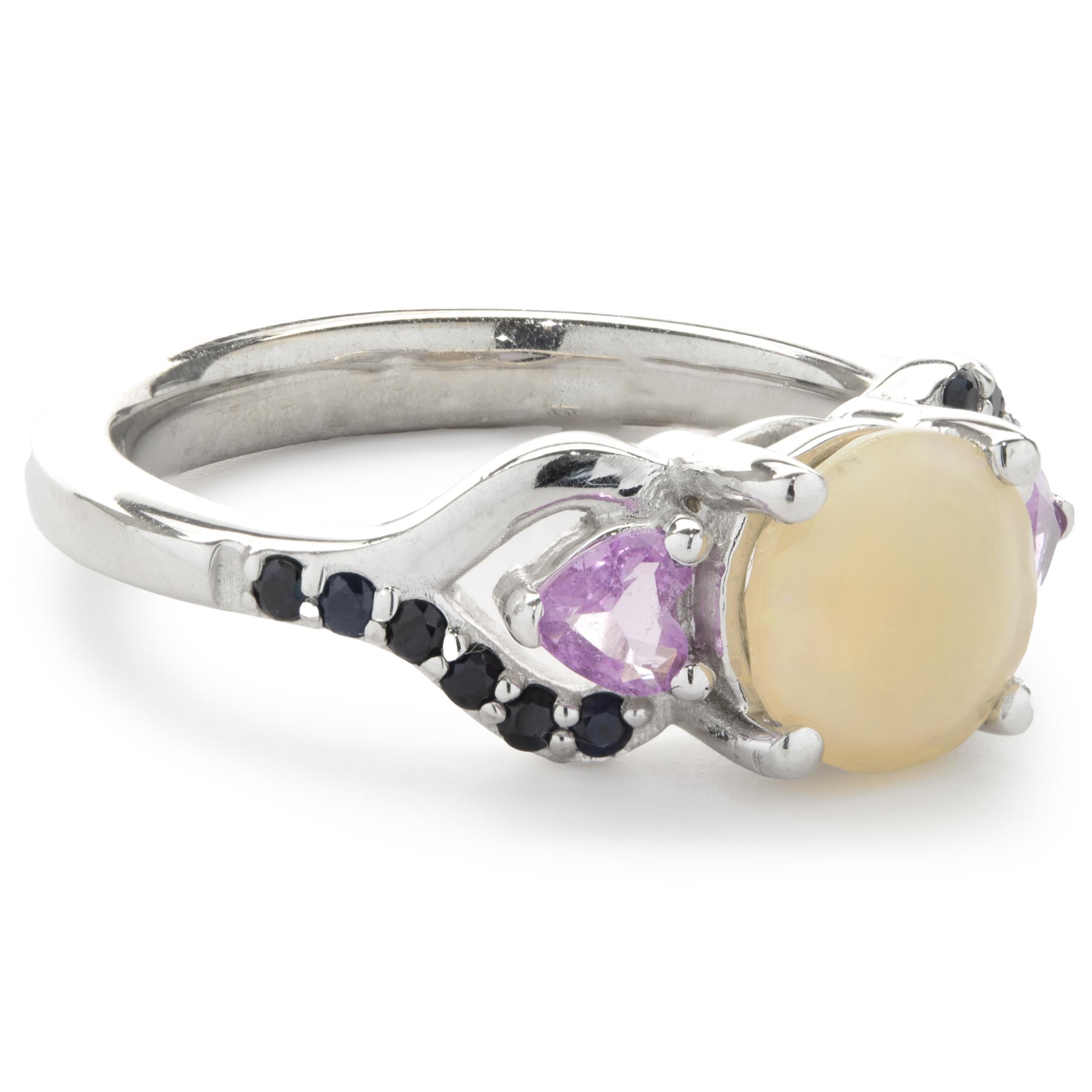 Round Cut Glamira Roselina 14 Karat White Gold Opal, Pink and Blue Sapphire Ring