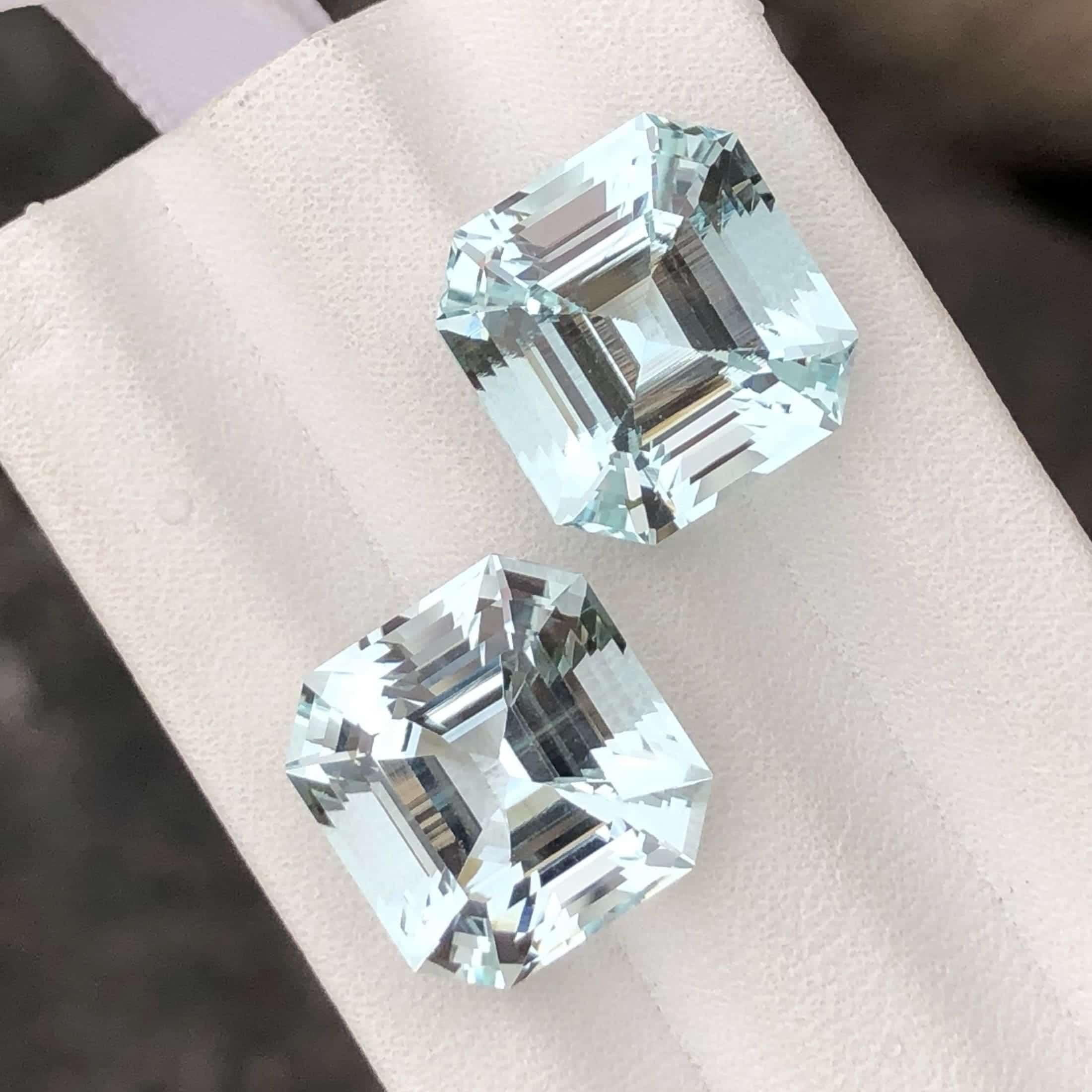 Glamming 20.50 Carats Asscher Cut Natural Aquamarine Gemstone Pair for Earrings In New Condition For Sale In Bangkok, TH