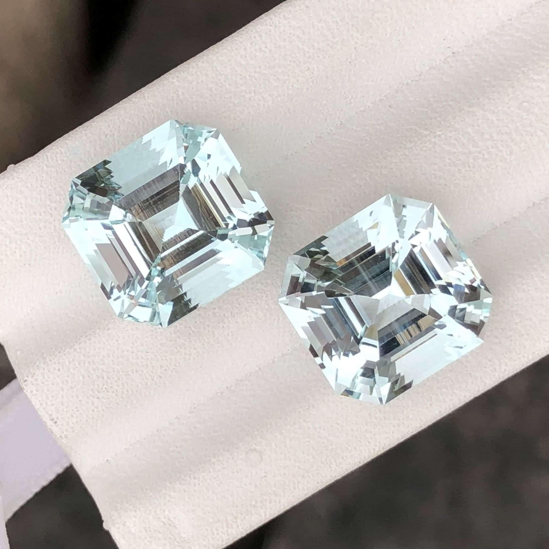 Women's or Men's Glamming 20.50 Carats Asscher Cut Natural Aquamarine Gemstone Pair for Earrings For Sale