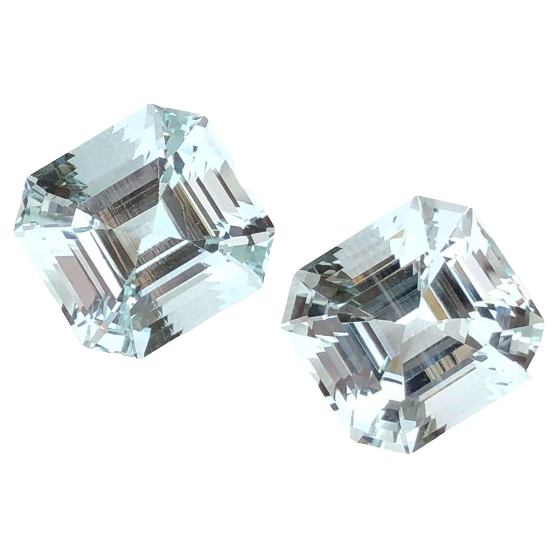 Glamming 20.50 Carats Asscher Cut Natural Aquamarine Gemstone Pair for Earrings For Sale