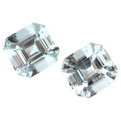 Used Glamming 20.50 Carats Asscher Cut Natural Aquamarine Gemstone Pair for Earrings