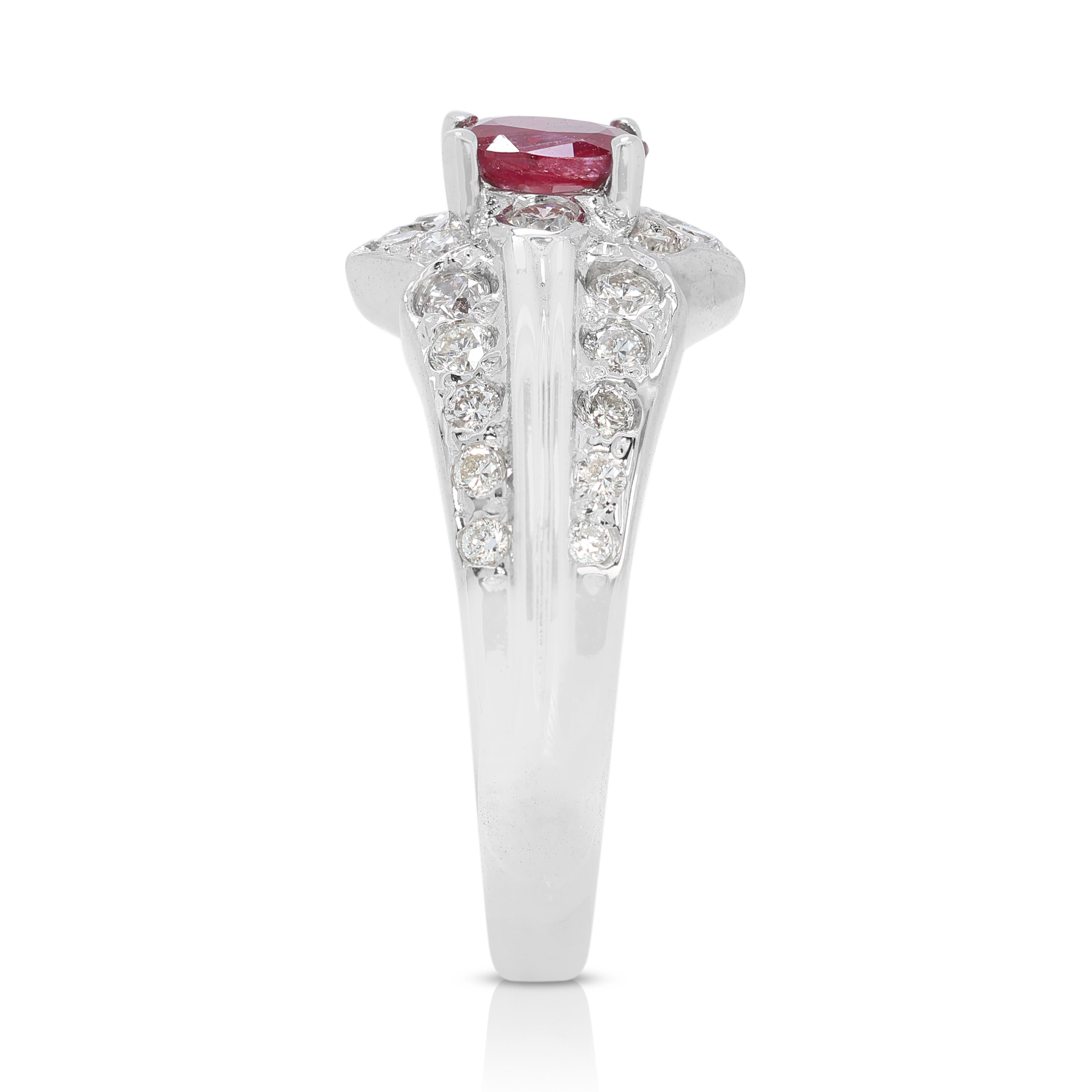 Women's Glamorous 0.28ct Ruby Ring with Natural Diamonds in 18K White Gold For Sale