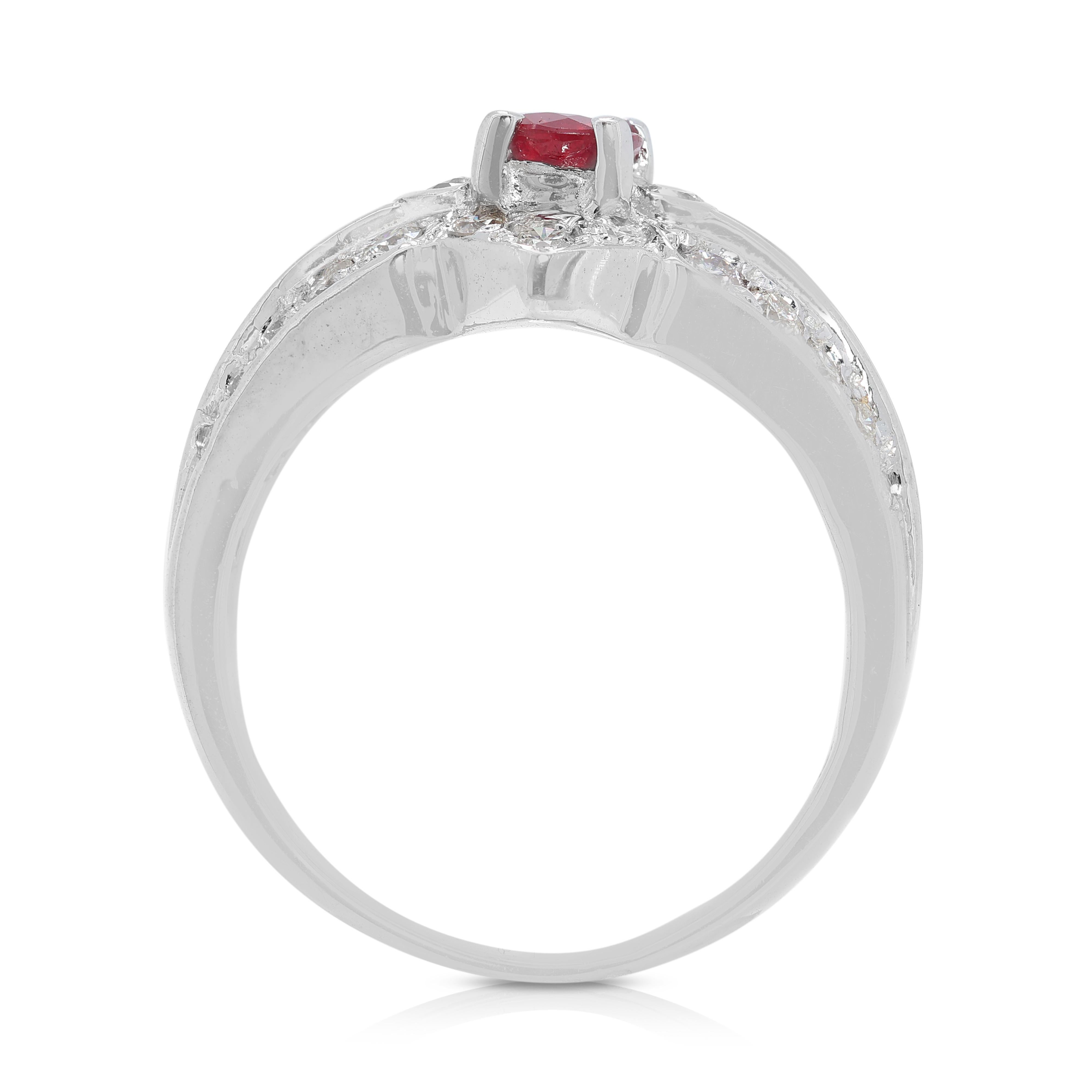 Glamorous 0.28ct Ruby Ring with Natural Diamonds in 18K White Gold For Sale 1