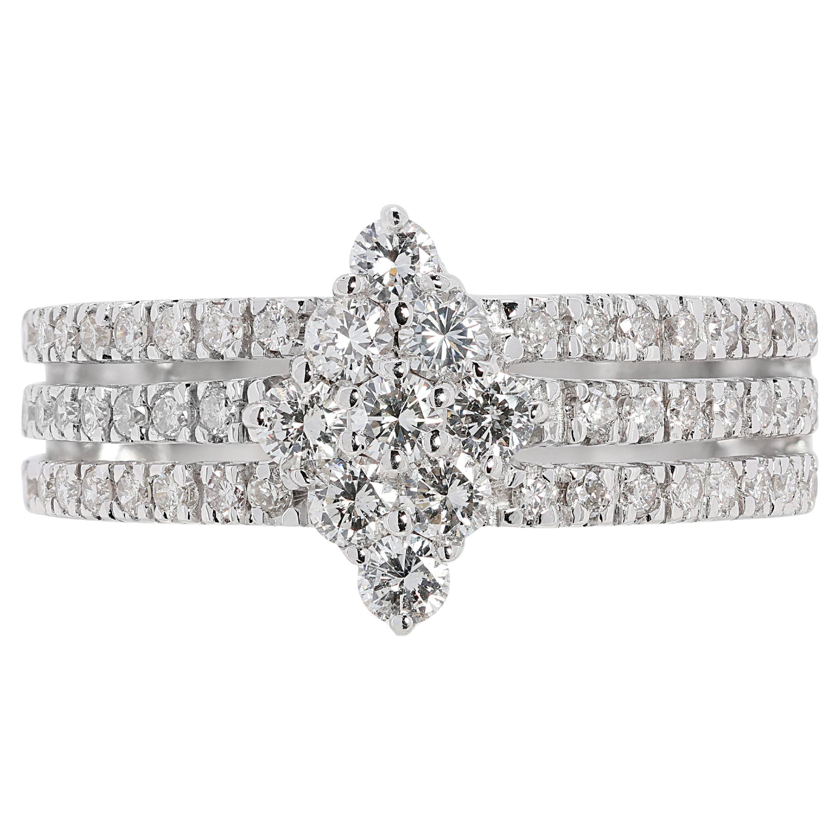 Glamorous 0.74ct Natural Diamond Cluster Ring in 18K White Gold