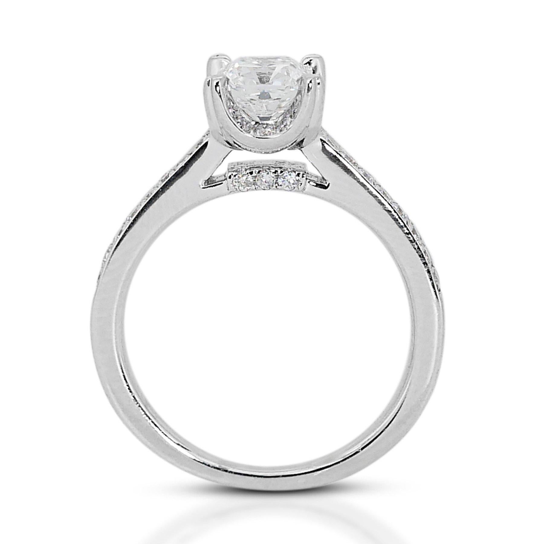 Glamorous 0.87ct Halo Diamond Ring in 18K White Gold For Sale 3