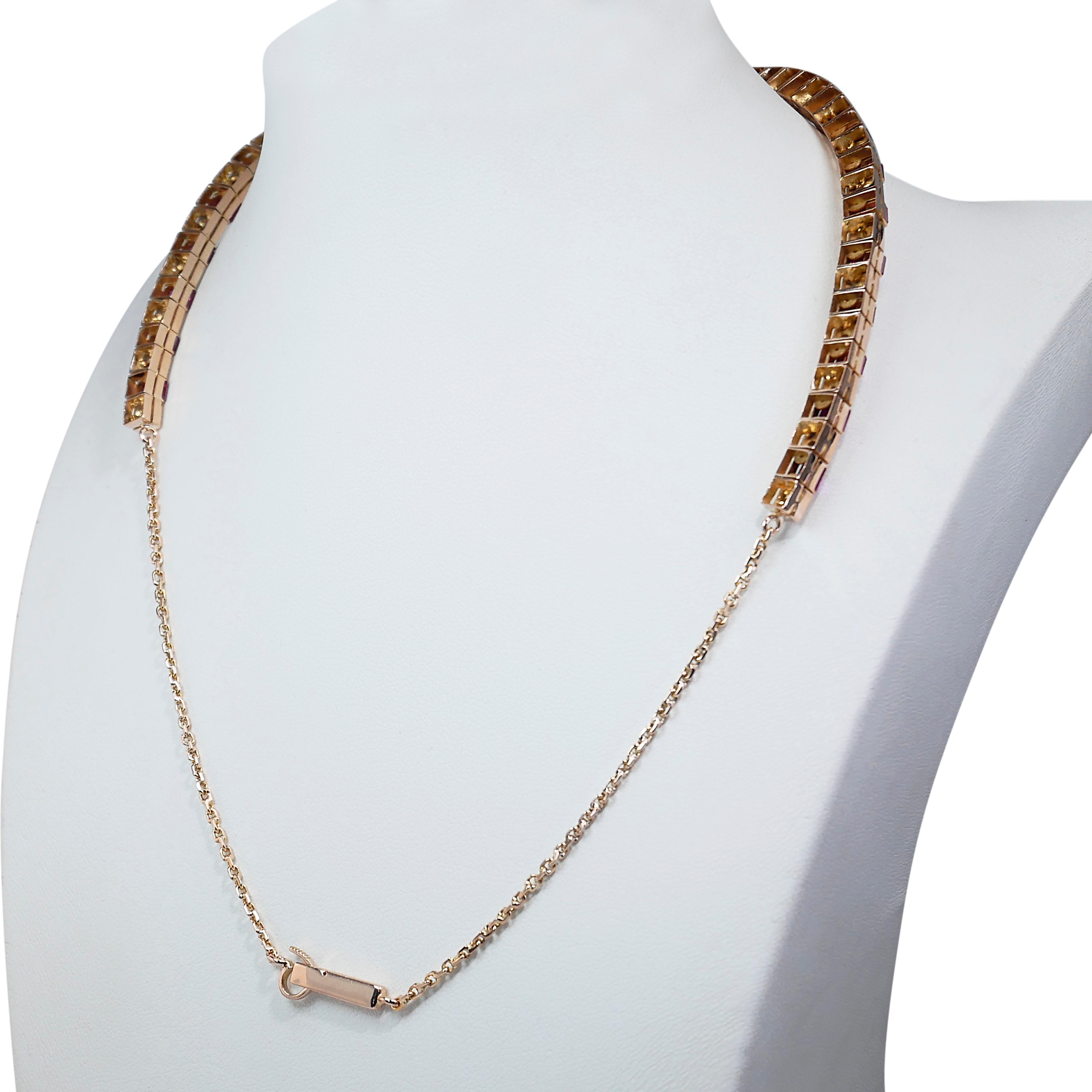 Glamorous 11.8ct Rubies and Diamonds Necklace in 14k Yellow Gold - IGI Certified For Sale 4