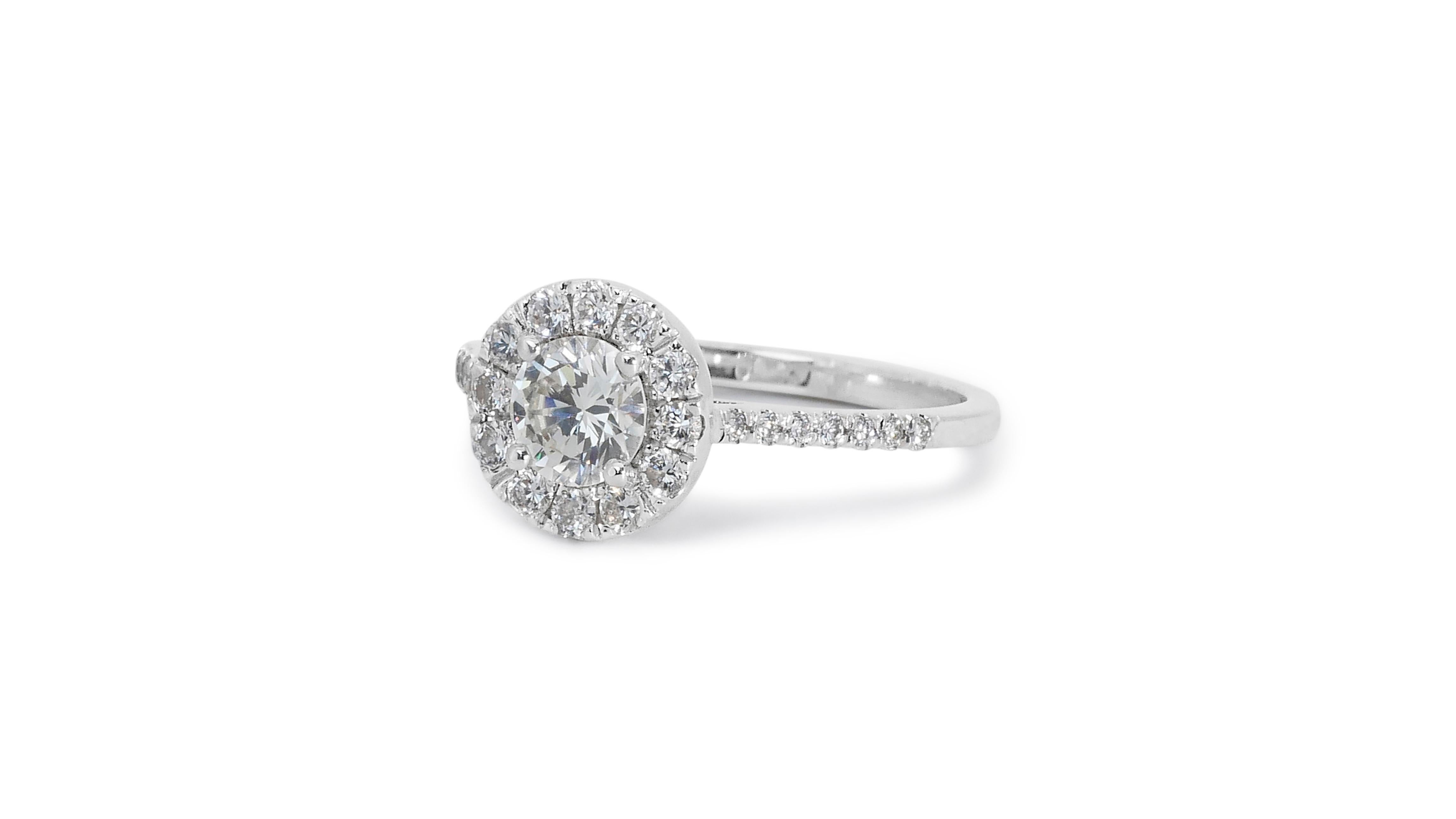 Round Cut Glamorous 1.30ct Diamonds Halo Ring in 18k White Gold - GIA Certified