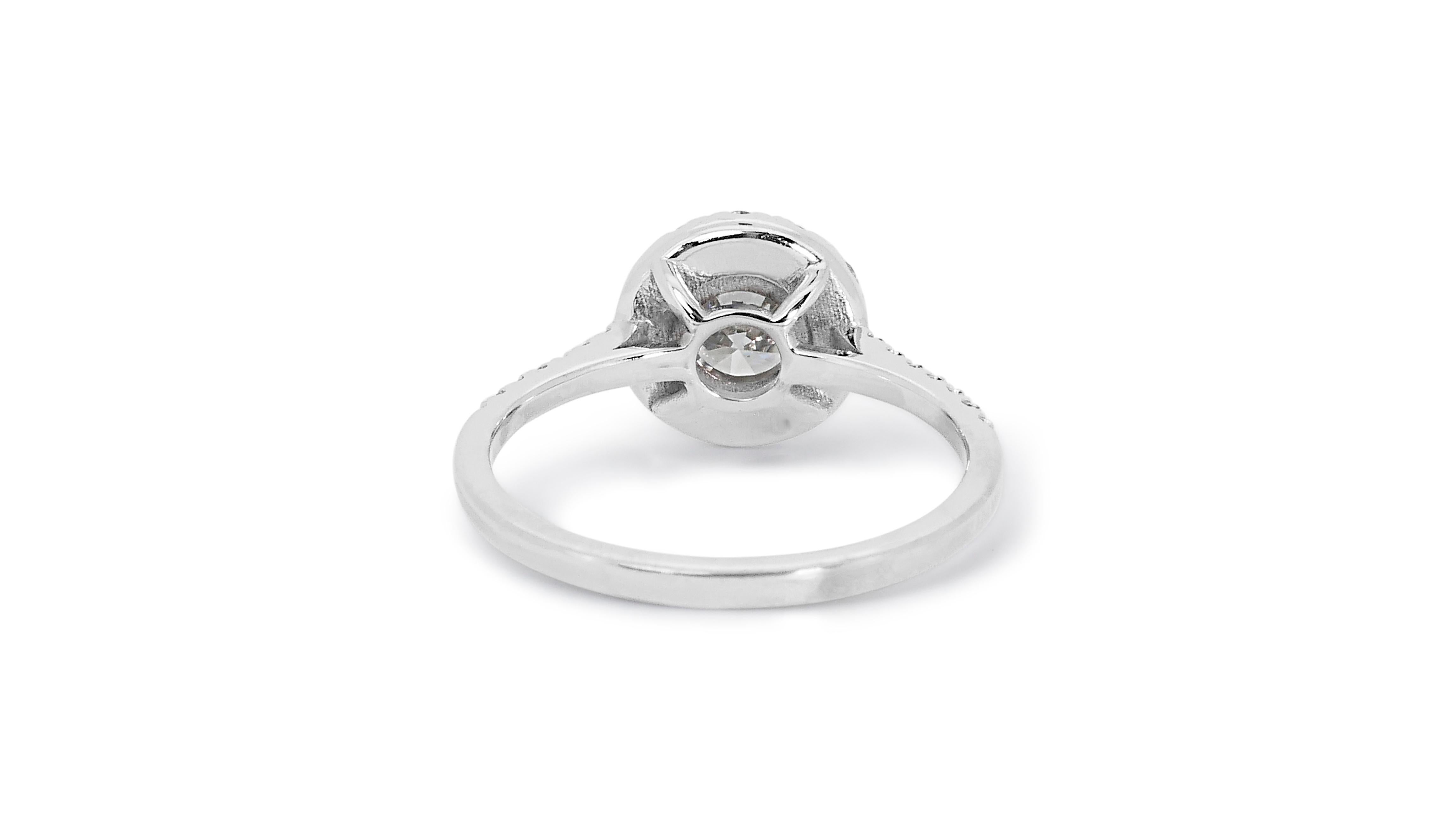 Glamorous 1.30ct Diamonds Halo Ring in 18k White Gold - GIA Certified For Sale 3