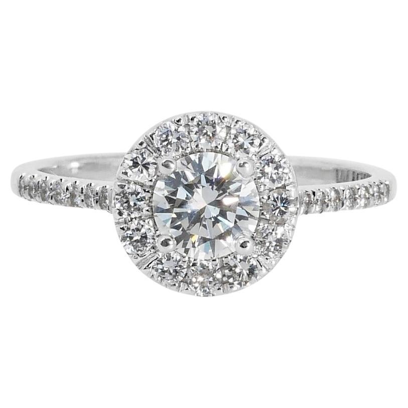 Glamorous 1.30ct Diamonds Halo Ring in 18k White Gold - GIA Certified For Sale