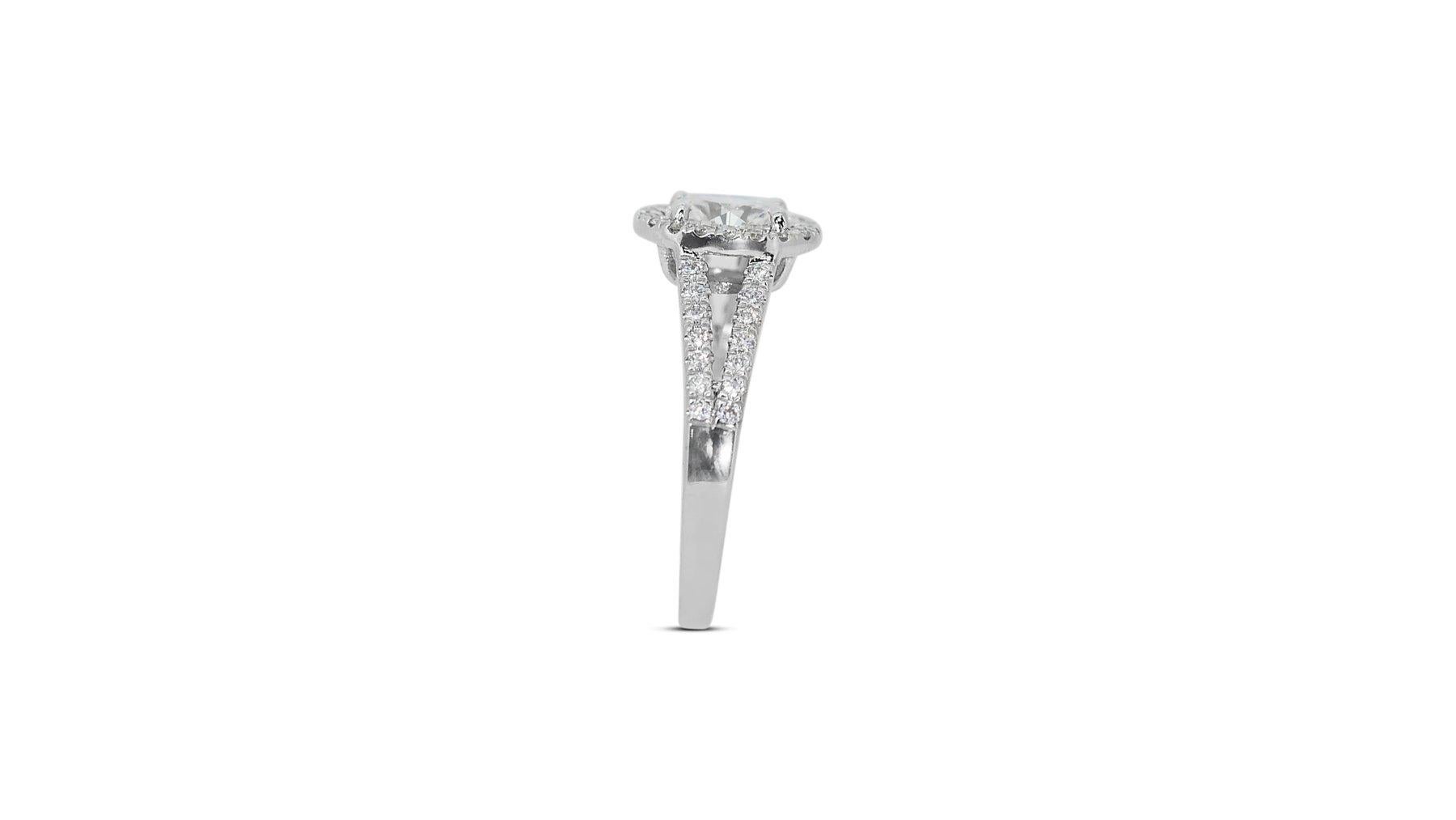 Glamorous 1.30ct Oval Diamond Halo Ring in 18K White Gold - GIA Certified For Sale 1