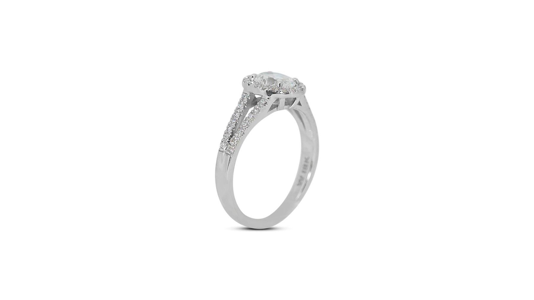 Glamorous 1.30ct Oval Diamond Halo Ring in 18K White Gold - GIA Certified For Sale 3