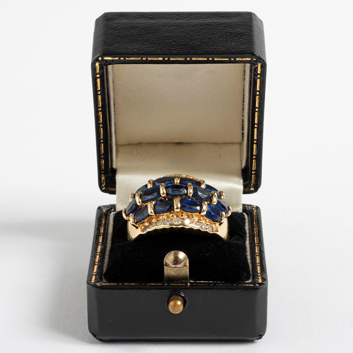 Glamorous 14 Carat Yellow Gold Diamond and Sapphire Dress Ring In Excellent Condition For Sale In Canterbury, GB