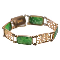 Glamorous 14k Gold & Jade Chinese Bracelet