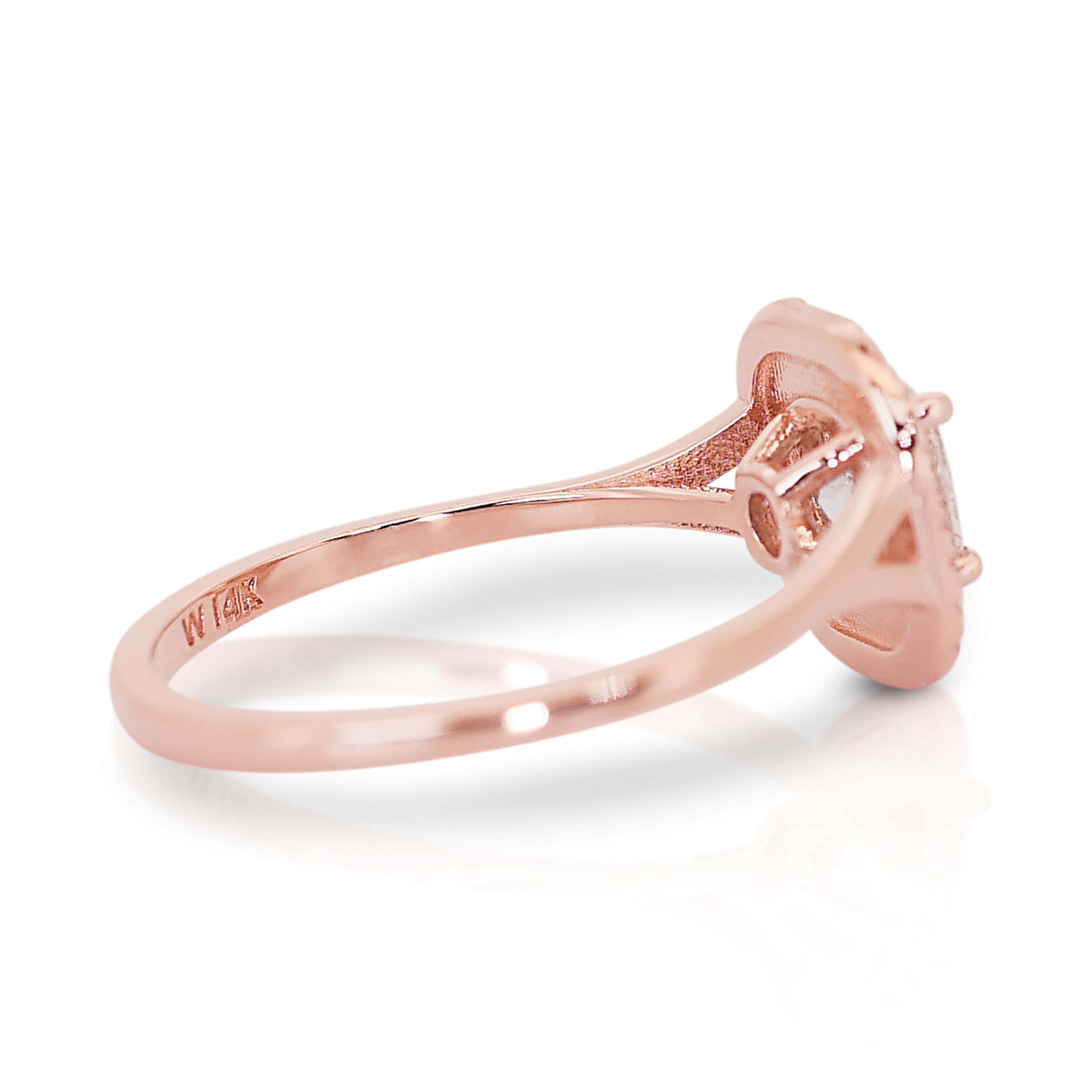 Glamorous 14k Rose Gold Double Halo Diamond Ring w/1.09 ct - IGI Certified In New Condition In רמת גן, IL